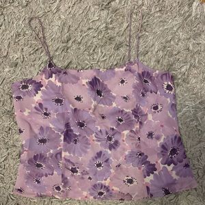 Vintage purple floral cropped blouse
